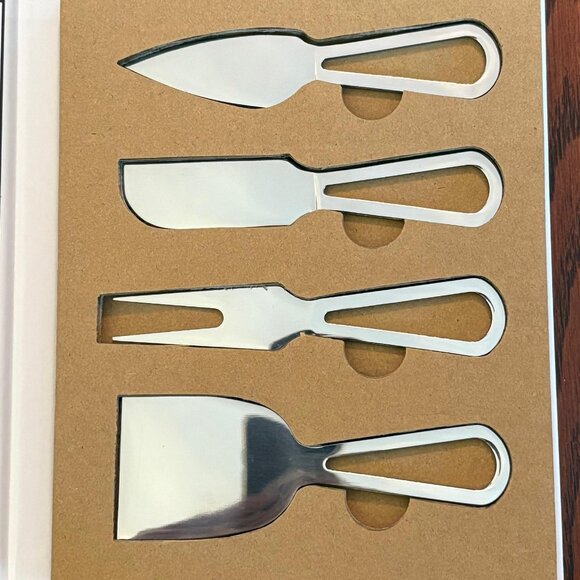 4-Piece Silver Cheese Knife Set with Serving Fork | Charcuterie Board Cutlery - Picture 7 of 7